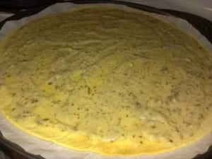 Pesto Alfredo Sauce on Almond Flour Crust before toppings